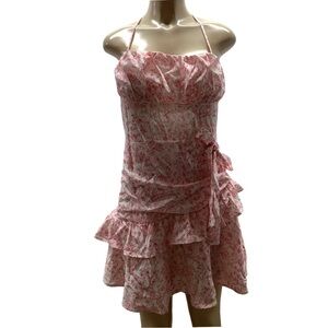 Shein Size Medium Pink and White Ruffle Dress with Neck Tie. Preloved.